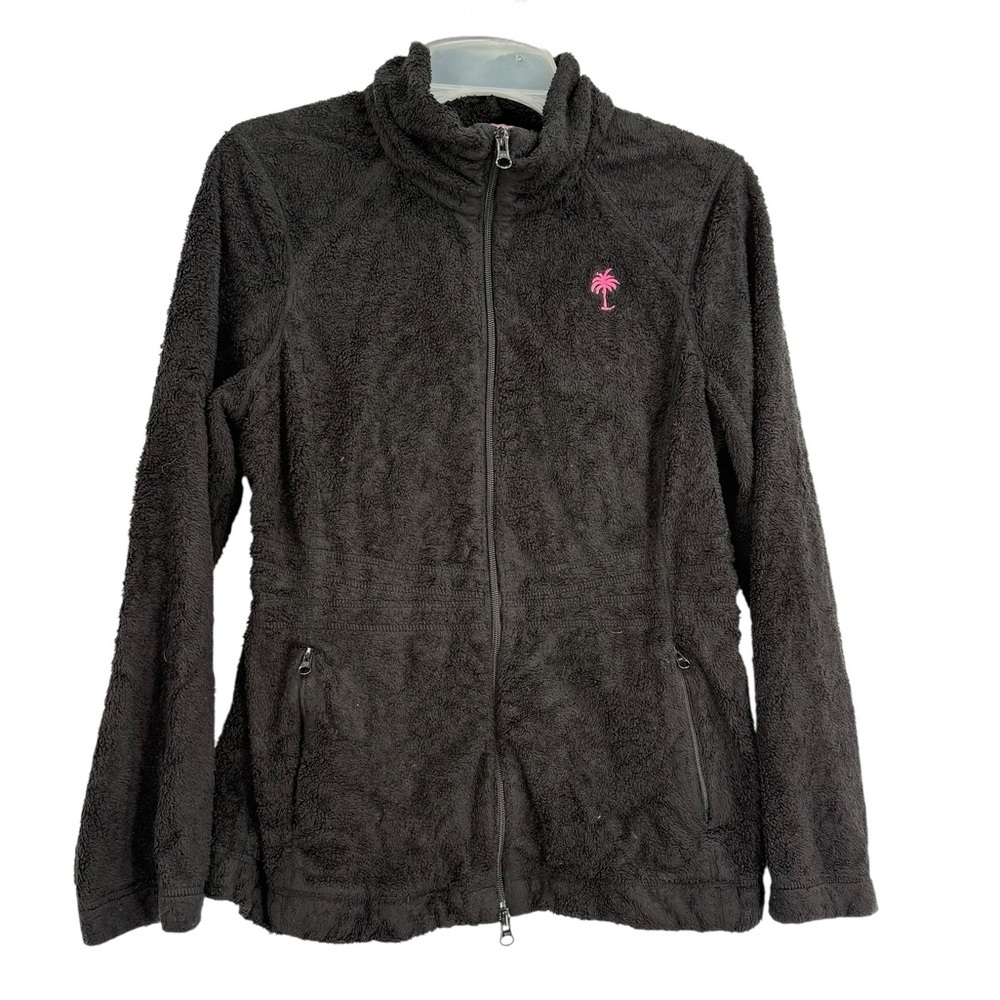 Lilly Pulitzer Women Black fleece zip up Jacket size Medium Pockets Long sleeves